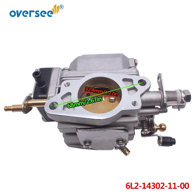 Oversee Marine 6L2-14301 Reemplazo de carburador para motor fueraborda Yamaha 2T 2 cilindros 20HP 25hp 25MLHU 6L2-14302-00 6L2-14301-00