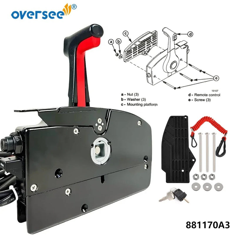 881170A3 Remote Control Box with 8 Pins for Mercury Quicksilver Outboard Engine with Emergency Lanyard Side Mount