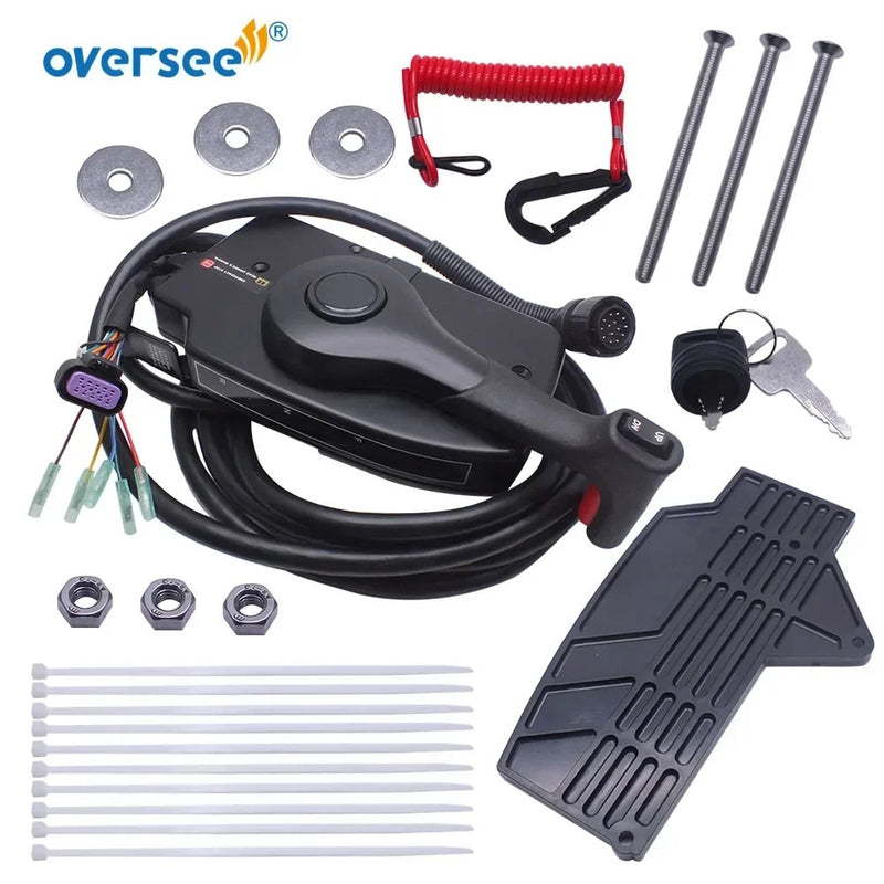 Oversee Marine 881170A13 Caja de control remoto con cable de 14 pines y 15 pies, reemplazo de montaje lateral para motor fueraborda Mercury de 2 tiempos