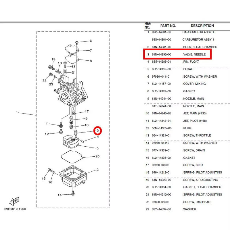 61N-14392 Carburetor Needle Valve  For Yamaha Outboard Motor Parsun Hidea Engine  2T 30HP 25HP E25 E30; 61N-14392-00