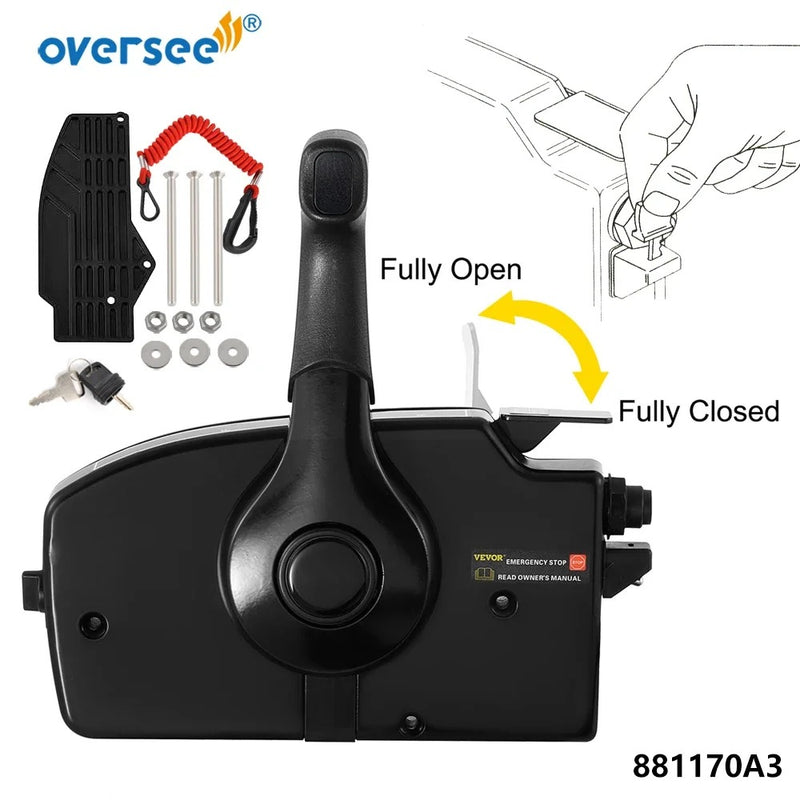 881170A3 Remote Control Box with 8 Pins for Mercury Quicksilver Outboard Engine with Emergency Lanyard Side Mount