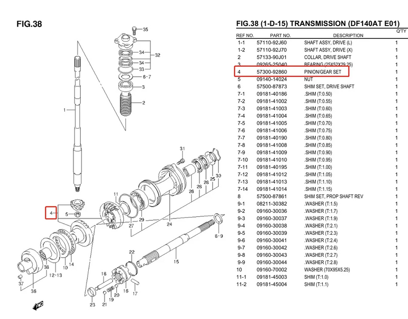 57300-92862 Foward,Reverse,Pinon Gear Kit For Suzuki Outboard Motor 4T DF100 DF115 DF140 2014 up ,Also for 57300-92860