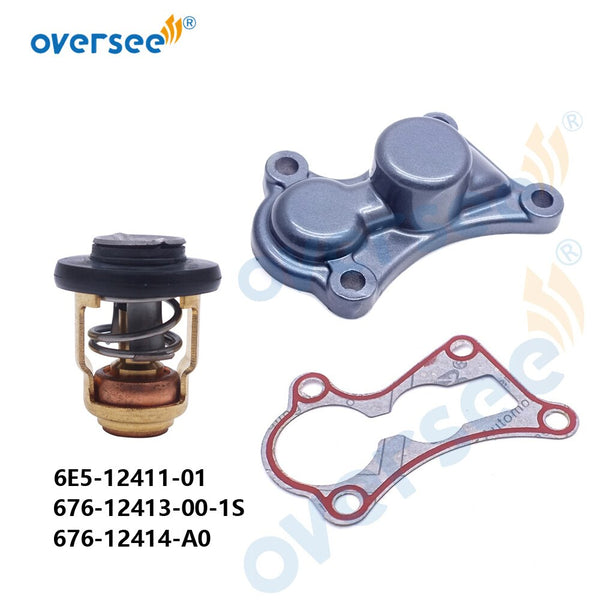 50 Degree Thermostat 6E5-12411-01, 676-12414-A0 Gasket, 676-12413-00-1S Cover Set for Yamaha 40hp 2-Stroke Outboard Motor