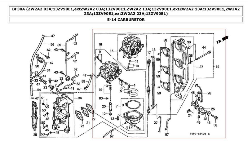 Kit de carburador 16100-ZW2 para motor fueraborda Honda BF30D4 30HP 
