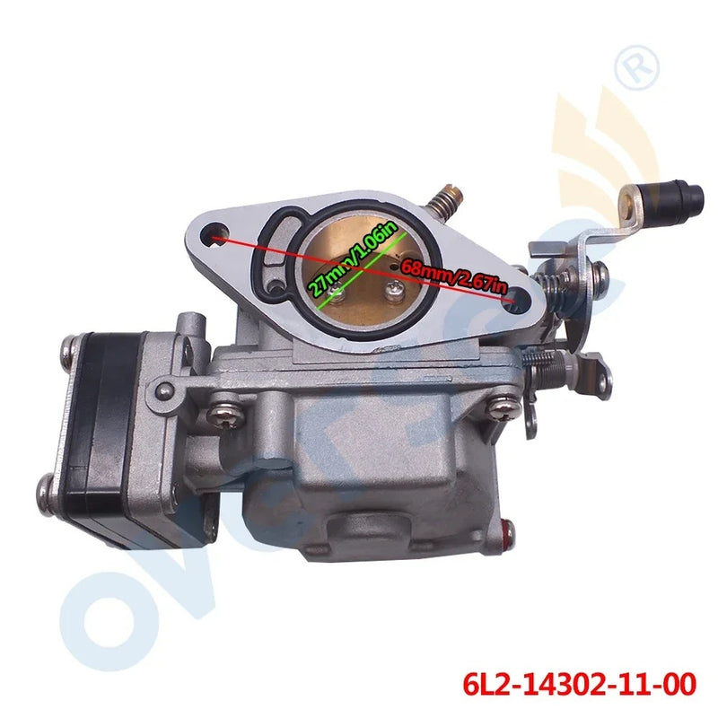 Oversee Marine 6L2-14301 Reemplazo de carburador para motor fueraborda Yamaha 2T 2 cilindros 20HP 25hp 25MLHU 6L2-14302-00 6L2-14301-00