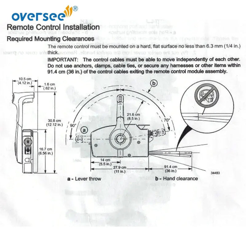 Oversee Marine 881170A13 Caja de control remoto con cable de 14 pines y 15 pies, reemplazo de montaje lateral para motor fueraborda Mercury de 2 tiempos