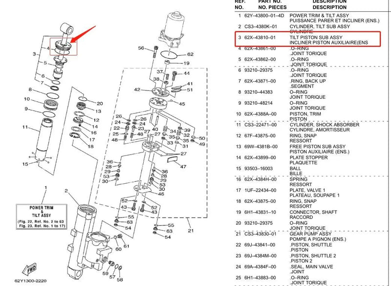 Topreal Cap Assy 62X-43810 30hp 40hp para Motor fueraborda Yamaha serie 62X 62YTrim Tilt Assy 62Y-43810 62X-43810-01 62X-43810-00 