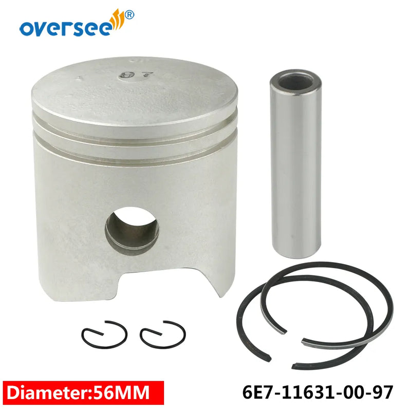 Oversee Marine 6E7-11631-00 Piston Kit Std With Piston Ring For Yamaha 2T Outboard Parts 9.9 15HP 682 684 63V 63W series D56mm 6E7-11631 ParsunMarine