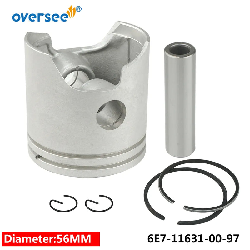 Oversee Marine 6E7-11631-00 Piston Kit Std With Piston Ring For Yamaha 2T Outboard Parts 9.9 15HP 682 684 63V 63W series D56mm 6E7-11631 ParsunMarine