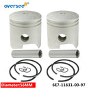 Oversee Marine 6E7-11631-00 Kit de pistón estándar con anillo de pistón para piezas fueraborda Yamaha 2T 9.9 15HP 682 684 63V 63W serie D56mm 6E7-11631 ParsunMarine 