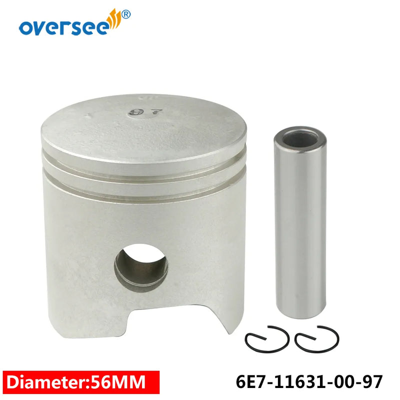 Oversee Marine 6E7-11631-00 Piston Kit Std With Piston Ring For Yamaha 2T Outboard Parts 9.9 15HP 682 684 63V 63W series D56mm 6E7-11631 ParsunMarine