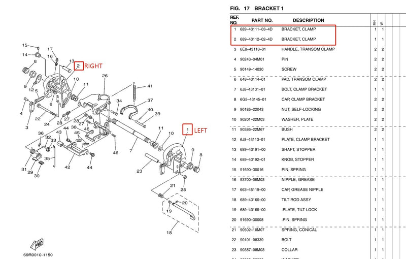 Supervisar Marina 689-43111; Kit de soporte de repuesto 689-43112 para motor fueraborda de 2 tiempos Yamaha Parsun Hidea Seapro HDX Hangkai 25HP 30HP
