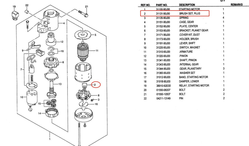 31131-90J00 Carbon Brush Kit WIth Holder 31173-93J00 For Suzuki Outboard Motor 4T 90HP 115HP S114-837