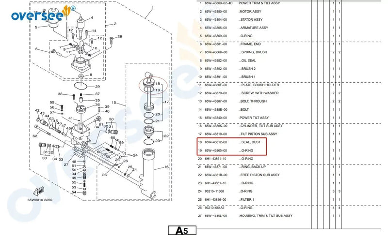 65W-43810 End Cap with Seals For Yamaha Outboard Motor Tilt Trim 2T 4T F25 40HP 60HP 65W-43810-01 65W-43810-00
