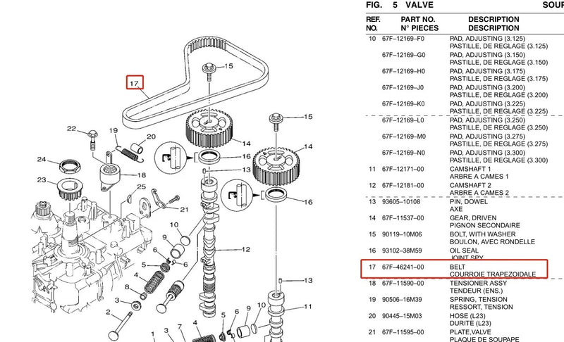 Correa de distribución 67F-46241 para Motor fueraborda Yamaha 4T F75 F80 F90 F100 F115 Parsun F90 67F-46241-00