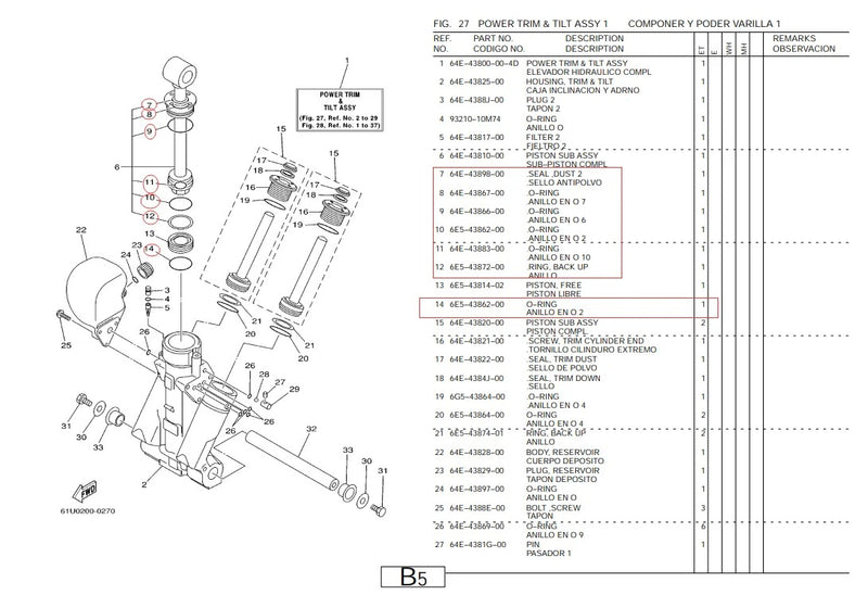 64E Seal & O-ring Repair Kit Tilt Piston Sub For Yamaha 115-225HP 64E-43810 Outboard Engine