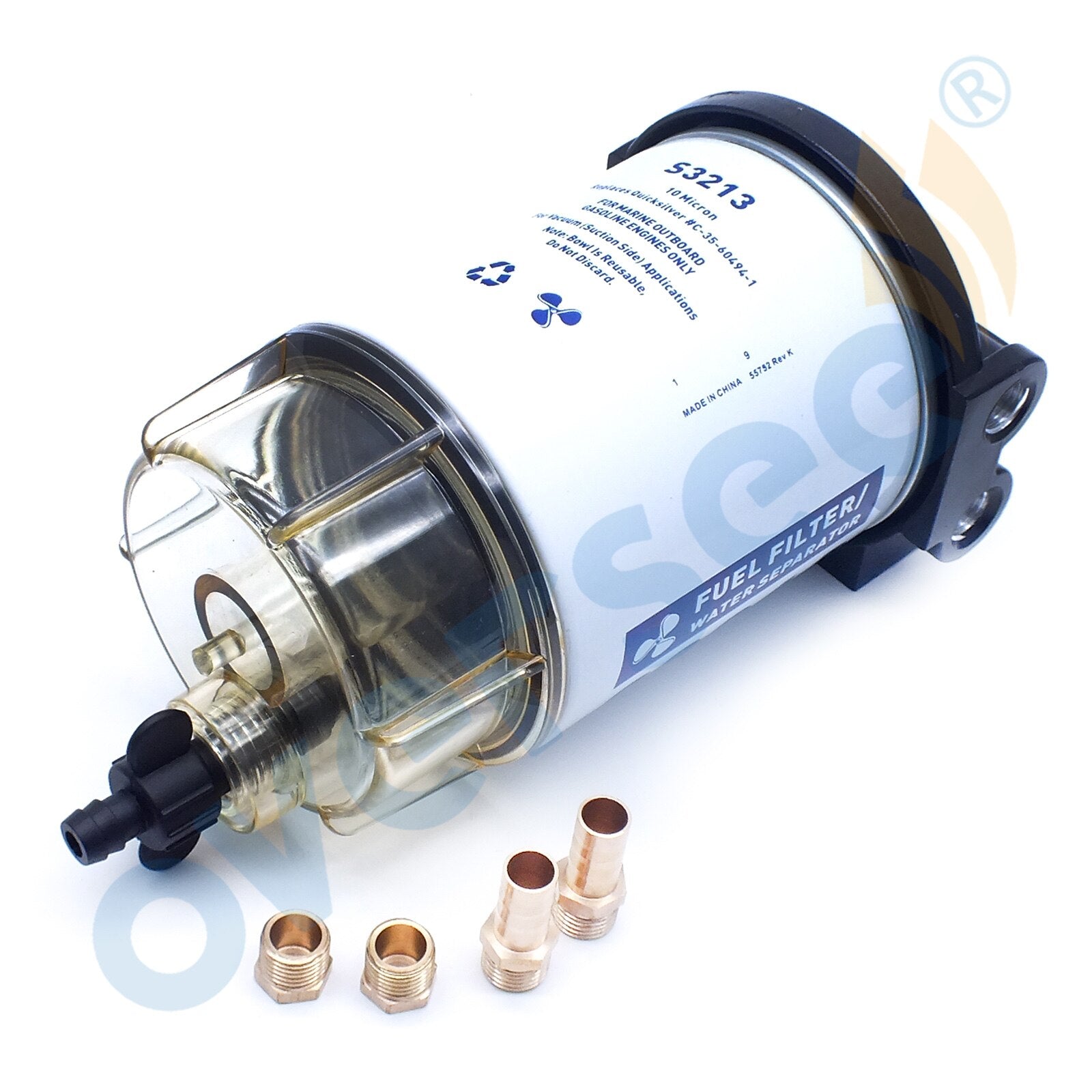 Boat Motor S2313 FUEL FILTER WATER SEPARATOR KIT CLEAR BOWL & DRAIN