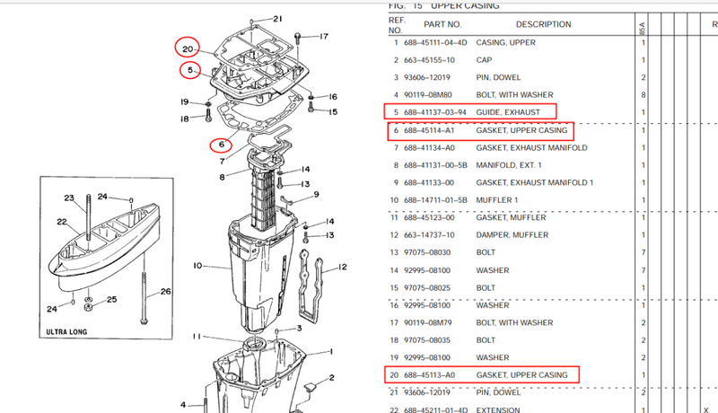 688-41137-03-94 Escape guía para motor fueraborda Yamaha 75HP 80HP 85HP 90HP